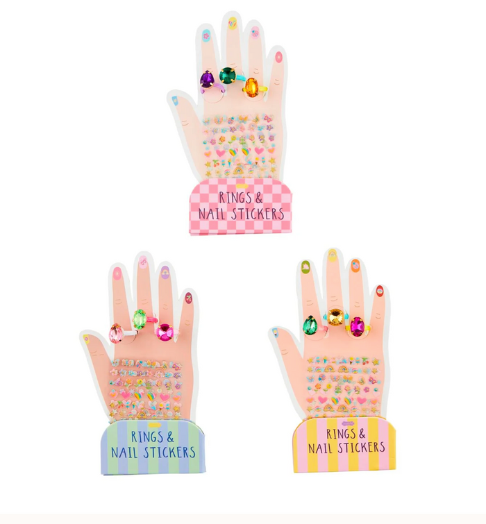 Adjustable Ring and Fingernail Sticker Set - Mud Pie