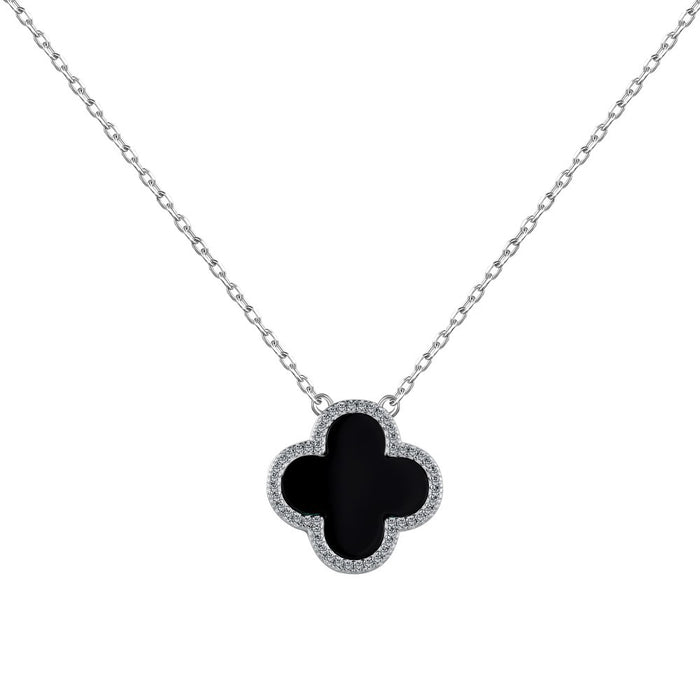 Classic Sterling Silver Diamond Clover Necklace