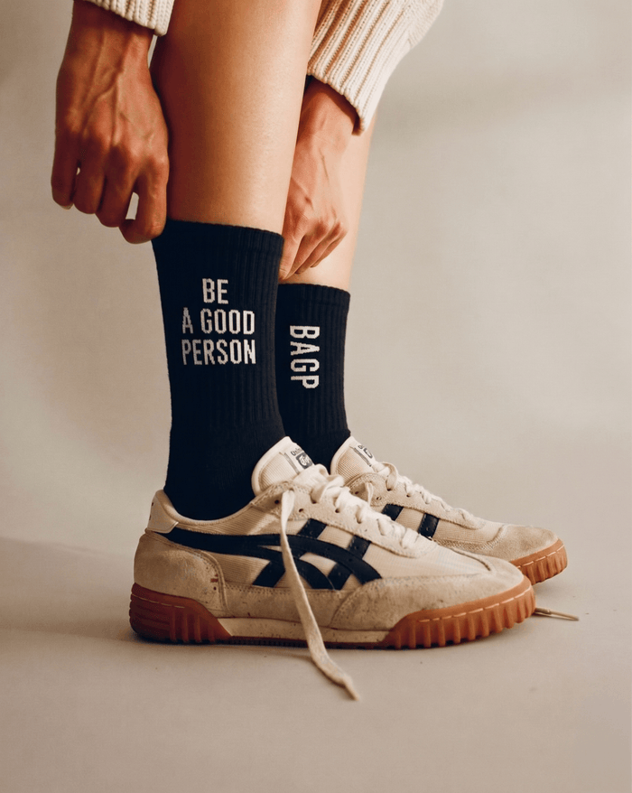 Embroidered Half Crew Socks - Black