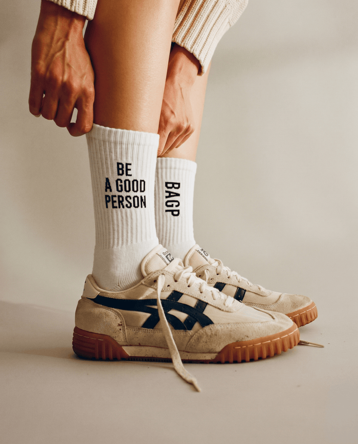 Embroidered Half Crew Socks - White