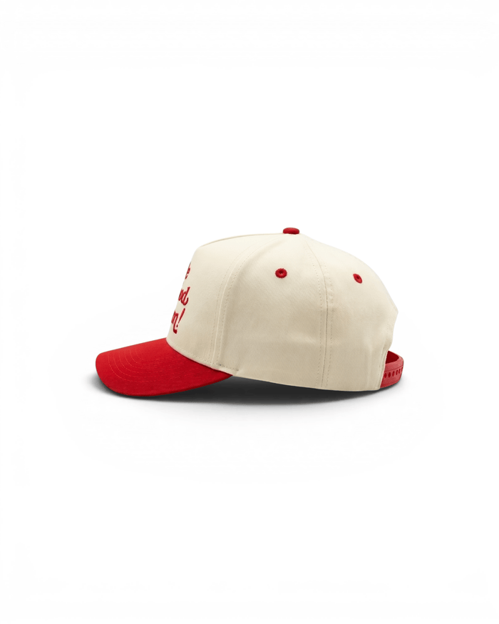 Embroidered Retro Snapback Hat - Cream/Red
