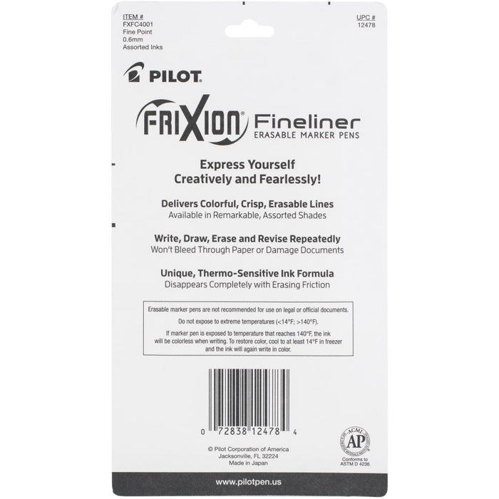 FriXion Fineliner Fine Pt. Erasable Marker Pens 4/Pkg