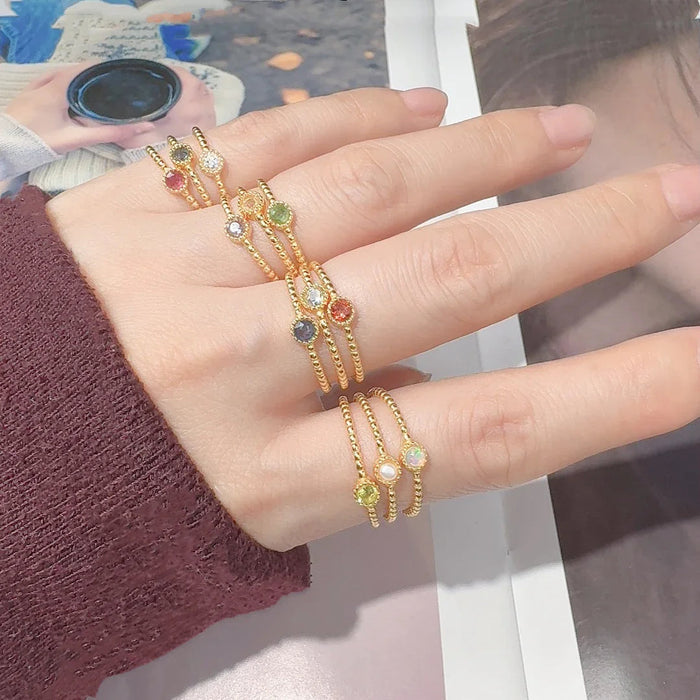 Gold solitaire stacking birthstone ring - camillaboutiqueshop