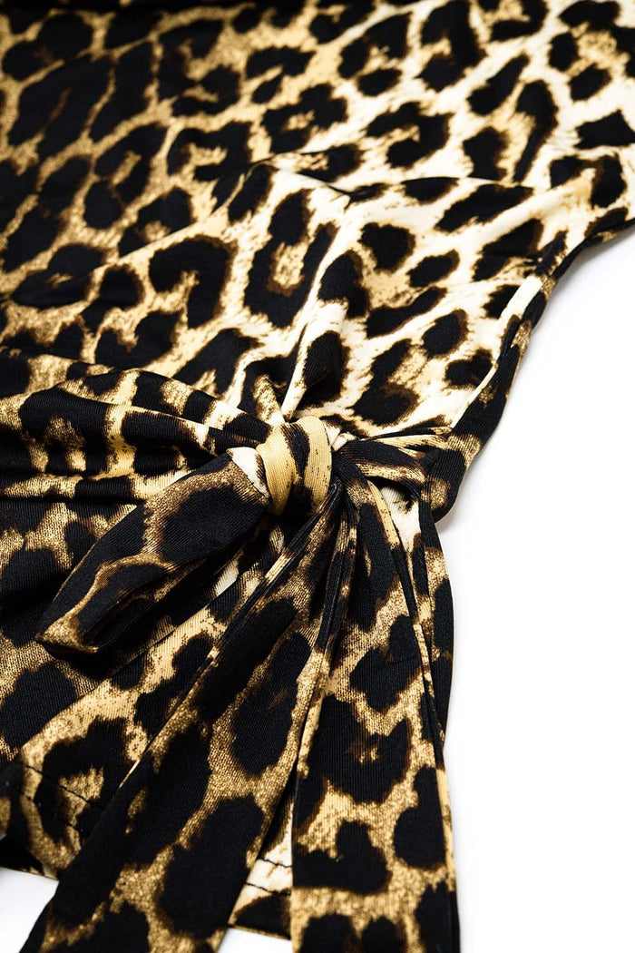 Leopard print Spandex t-shirt with bow detail - top