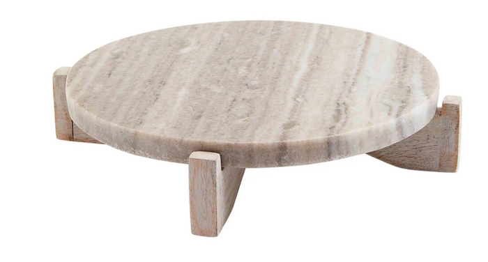 MARBLE AND WOOD PEDESTAL STAND