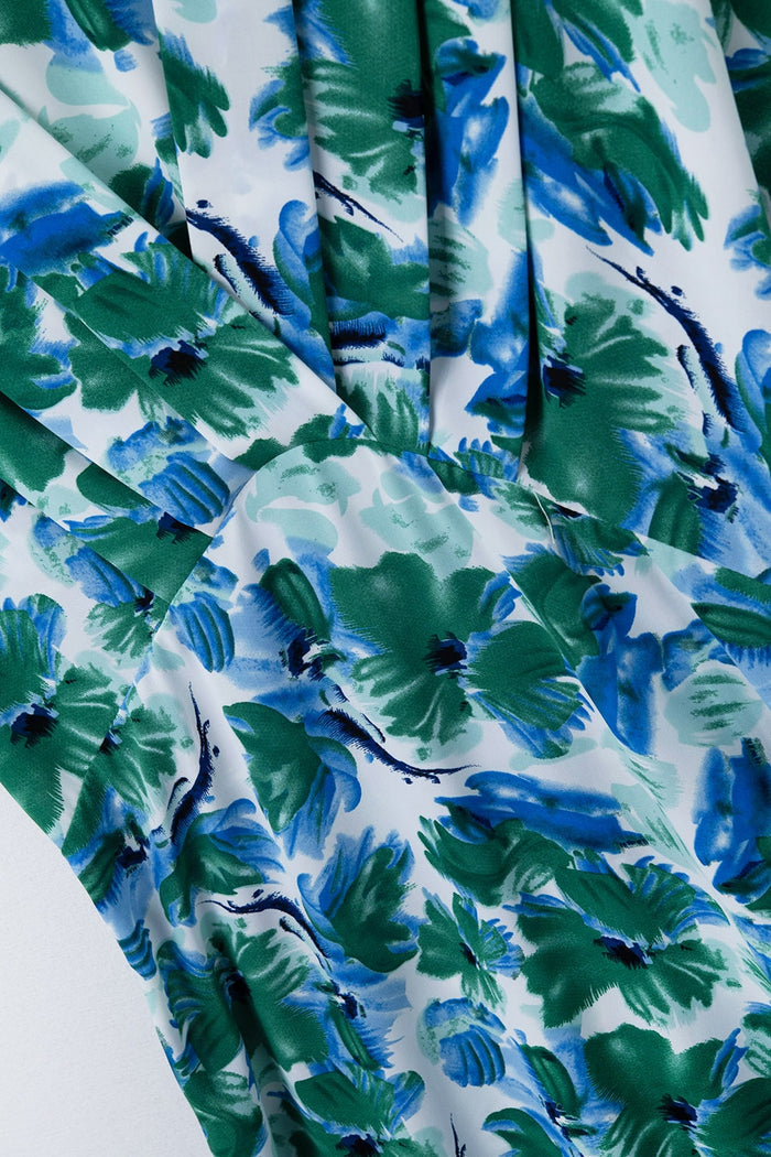 Maxi floral print dress in satin fabric with dropped sleeves - dress