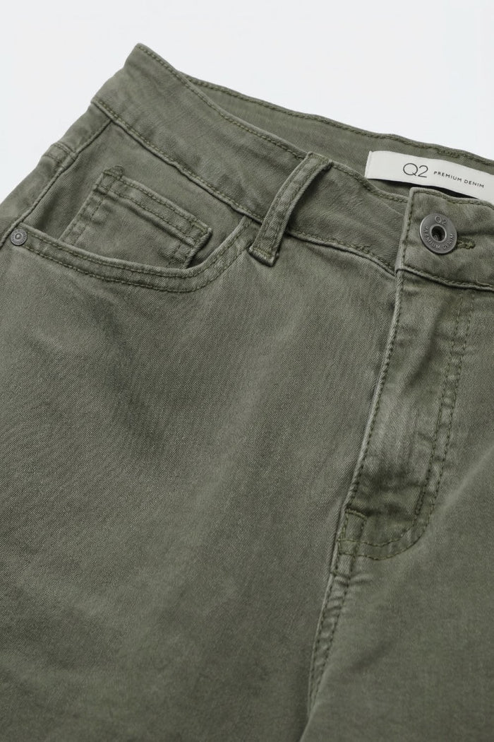 Olive Green Wide-Leg Cropped Denim bermuda Shorts - trousers