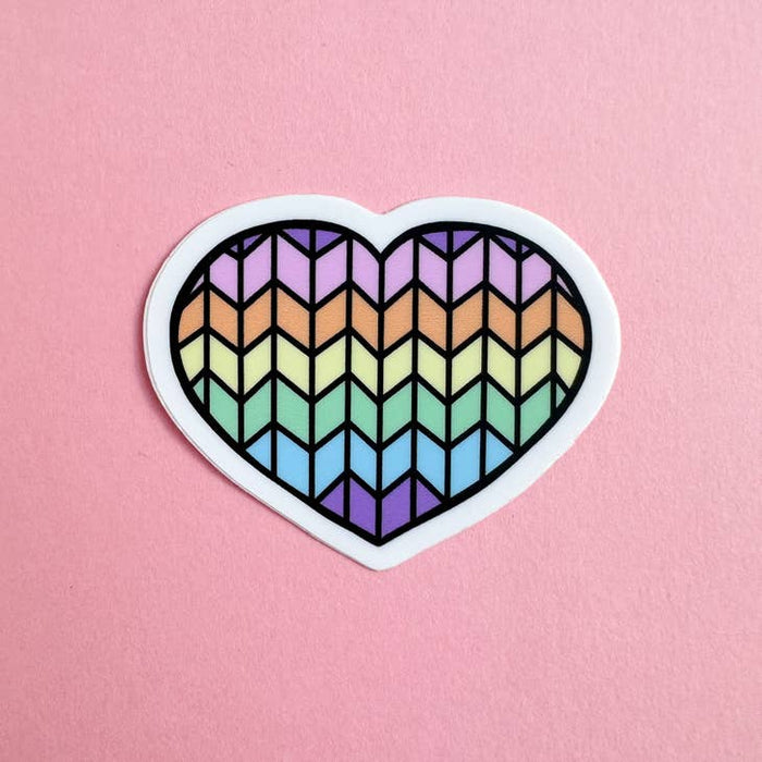 Pastel Rainbow Knit Heart Vinyl Sticker