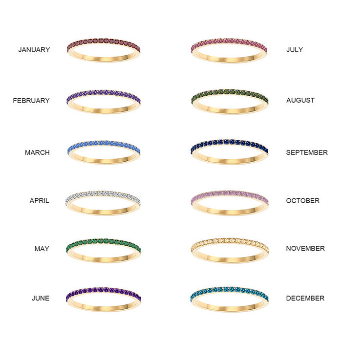 Silver Triple Birthstone Band Stackable Rings - camillaboutiqueshop