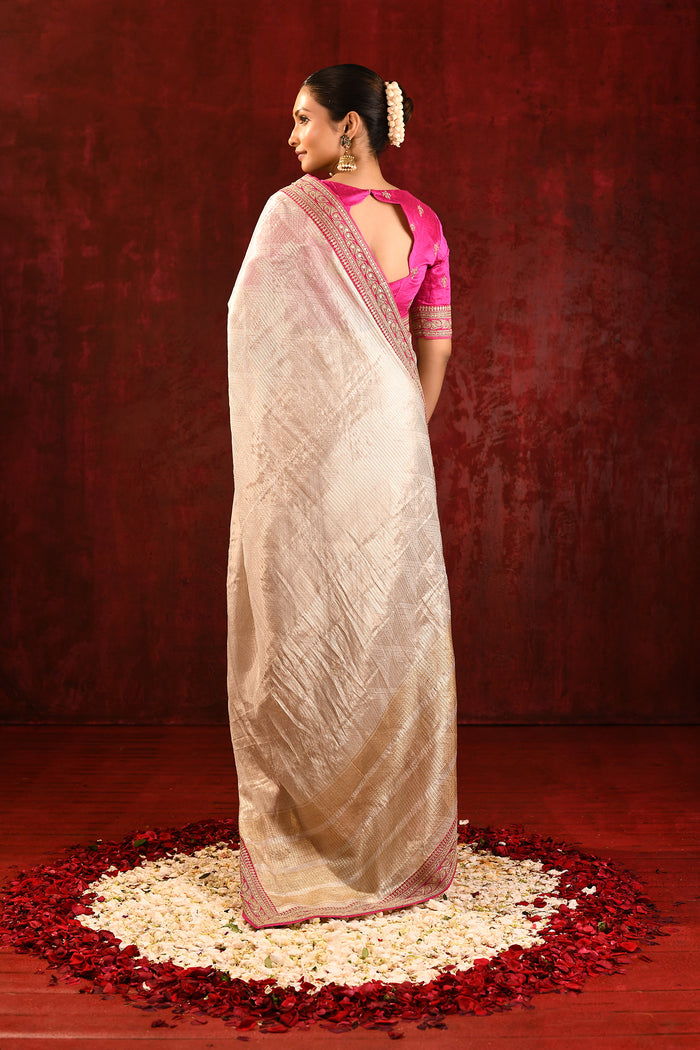 Soft Gold Embroidered Tissue Saree