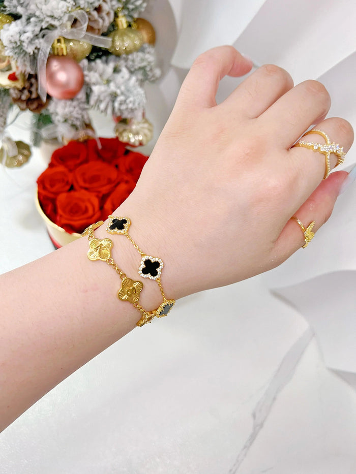 Sterling Silver Diamond Black Onyx Clover Bracelet - camillaboutiqueshop