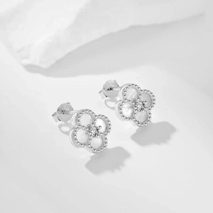 STERLING SILVER WHITE MOTHER OF PEARL CLOVER EARRINGS - camillaboutiqueshop