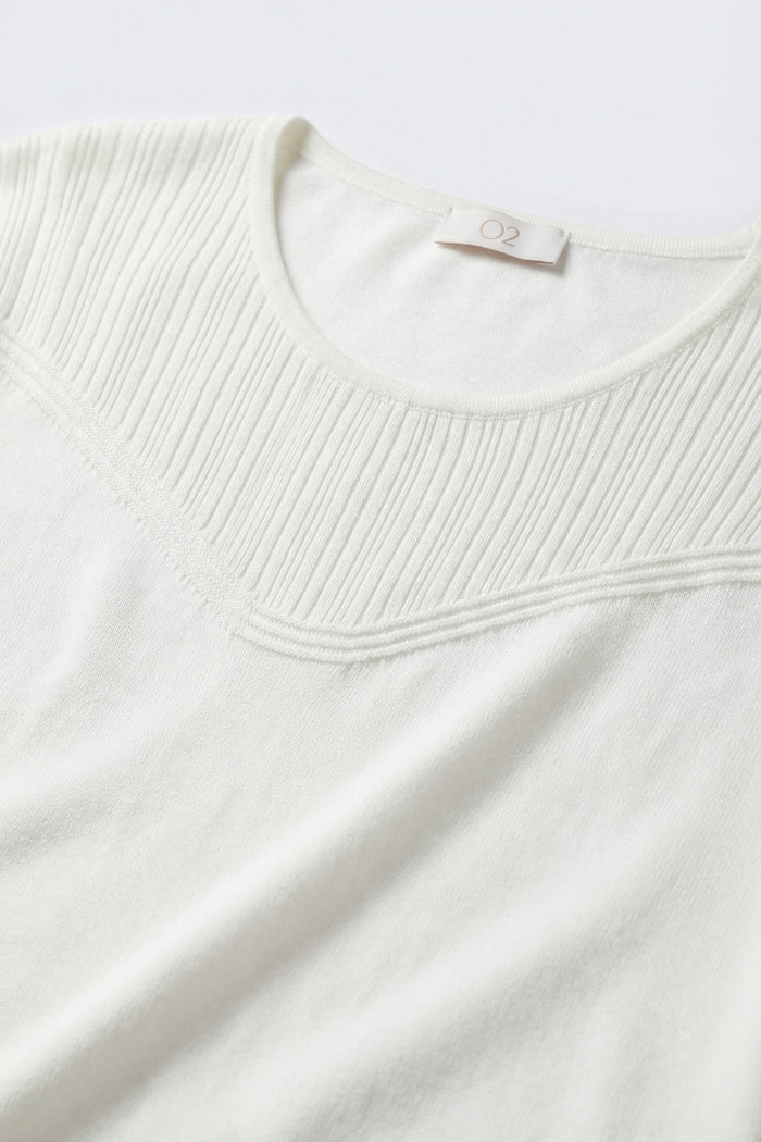 white Knit Short Sleeve sweater with Textured Detail