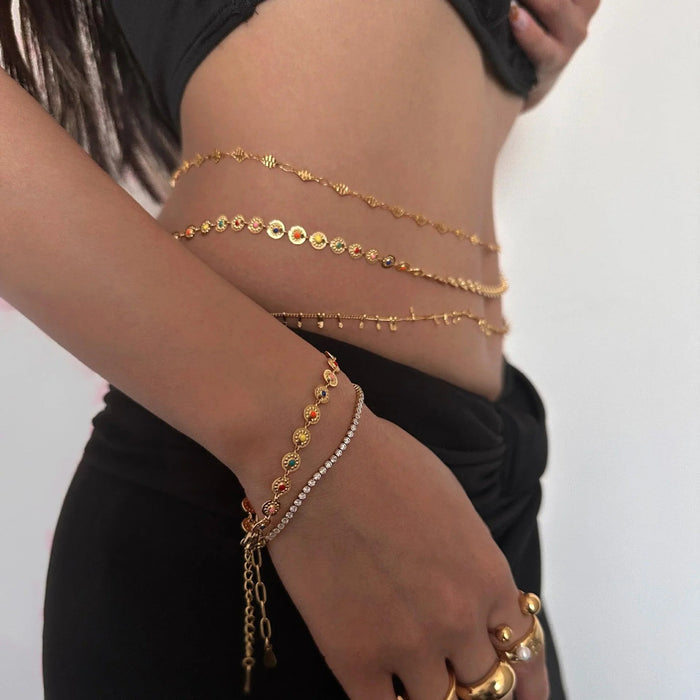 18K Gold Colorful Round Disc Waist Chain - camillaboutiqueshop