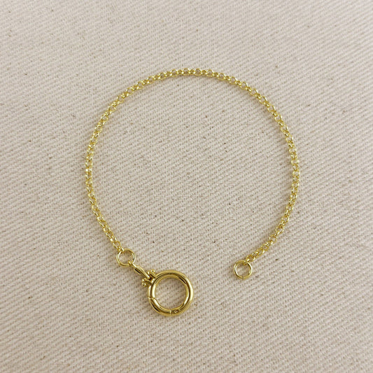 18k Gold Filled Rolo Chain With Round Clicker Clasp Bracelet