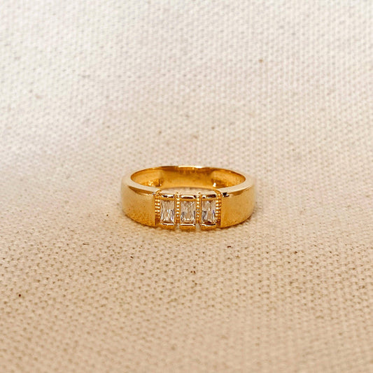 18k Gold Filled Trio baguette Cubic Zirconia Stone Ring