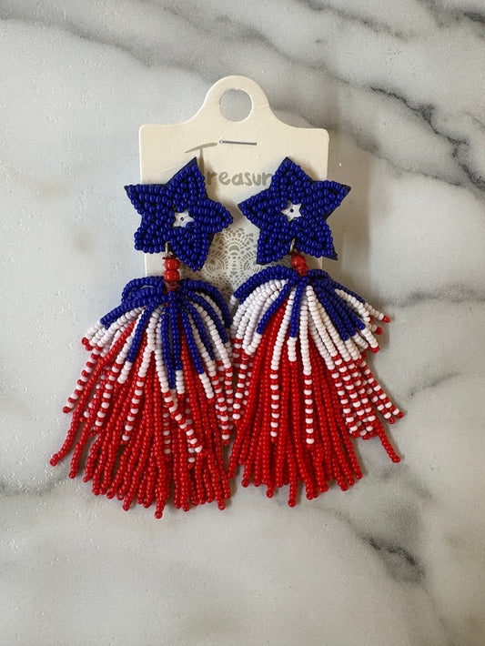 US Flag Star & Tassel Earrings