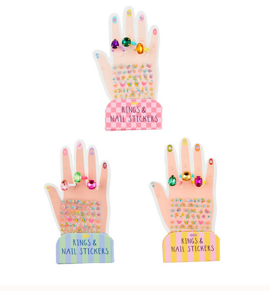Adjustable Ring and Fingernail Sticker Set - Mud Pie