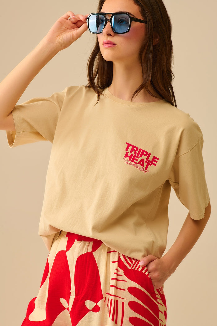 Beige relaxed fit Short Sleeve TRIPLE HEAT T-shirt - top