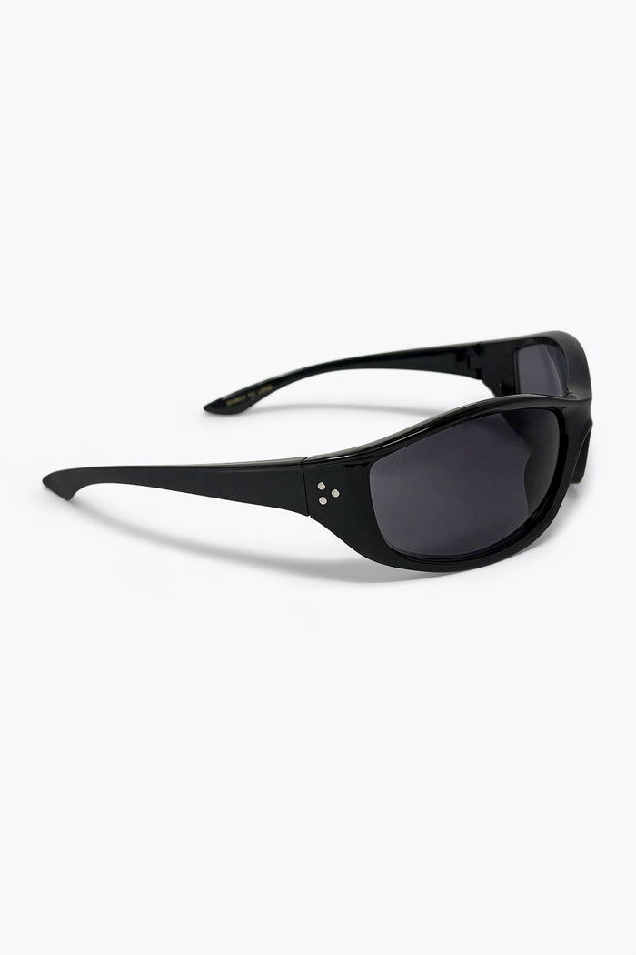 Black Glossy Frame Oval Lens UV Protection Sunglasses