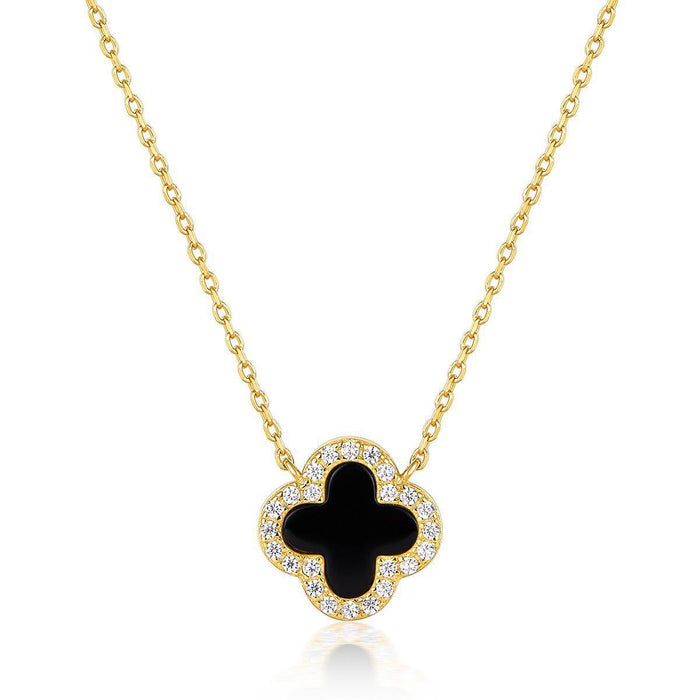 BLACK ONYX DIAMANTE CLOVER NECKLACE - camillaboutiqueshop