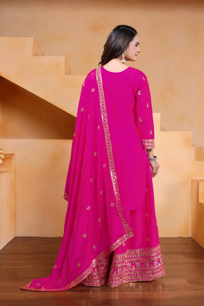 Bright Pink Silk Embroidered Sharara Set