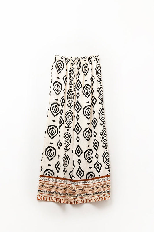 Cream wide leg boho print pants - trousers