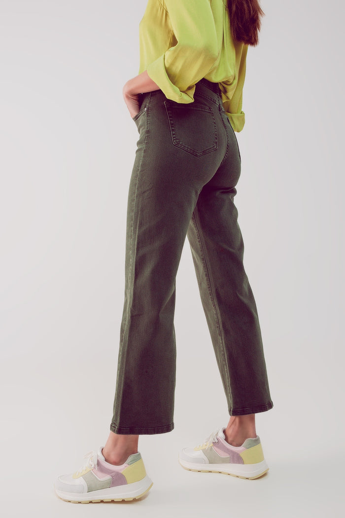 Cropped wide leg jeans in khaki - Coloured Jeans
