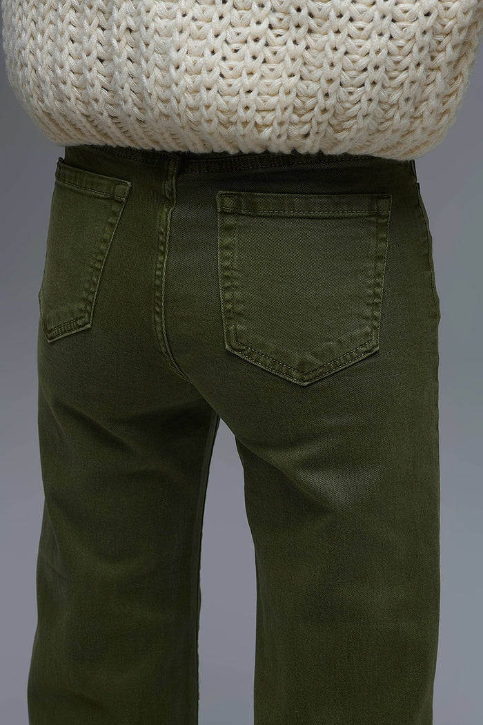 Cropped wide leg jeans in olive green - Coloured Jeans