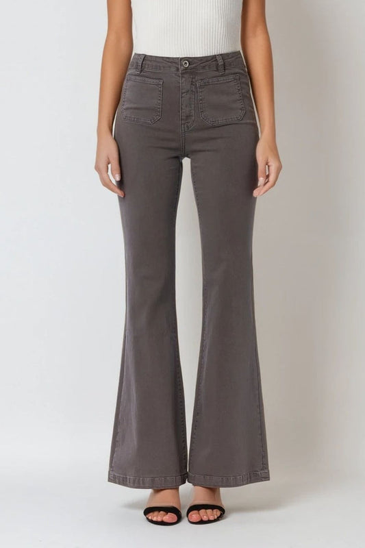 Dark grey Skinny Flared Jeans With Front Pocket Detail - trousers