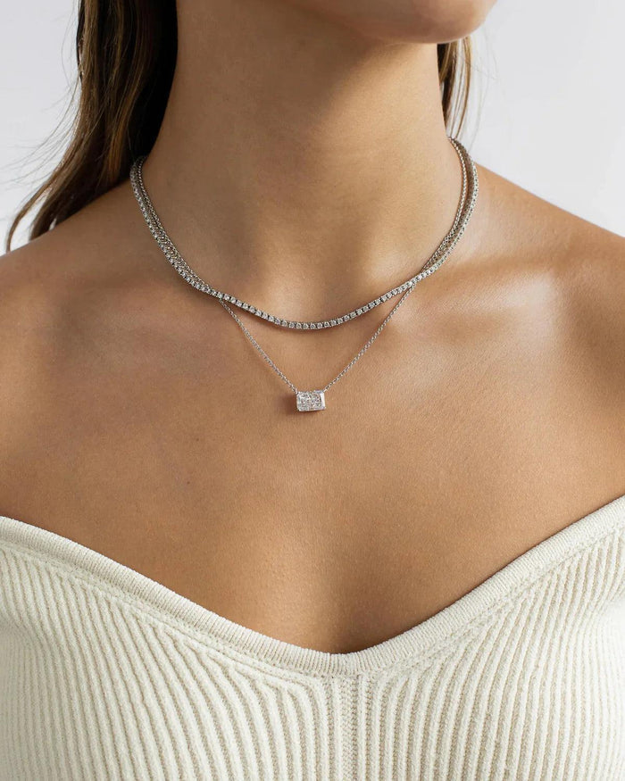 East West Radiant Cz Pendant Necklace | Sterling Silver - camillaboutiqueshop