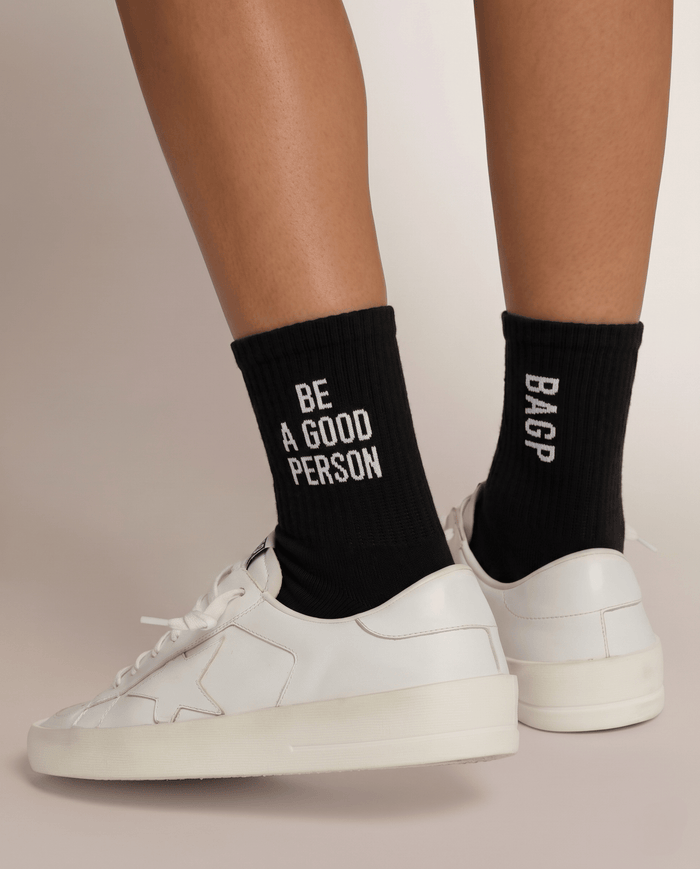 Embroidered Half Crew Socks - Black