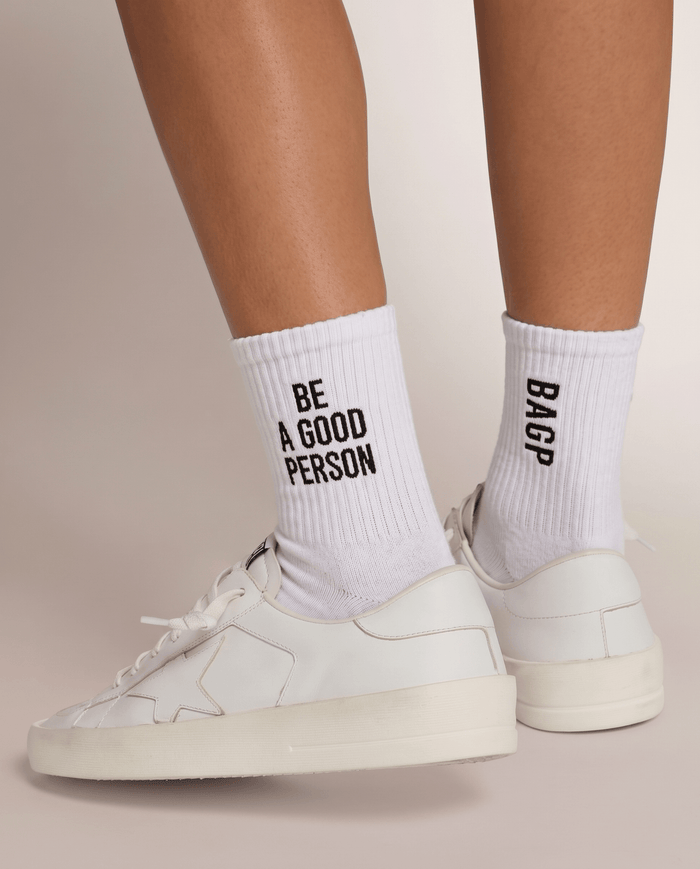 Embroidered Half Crew Socks - White