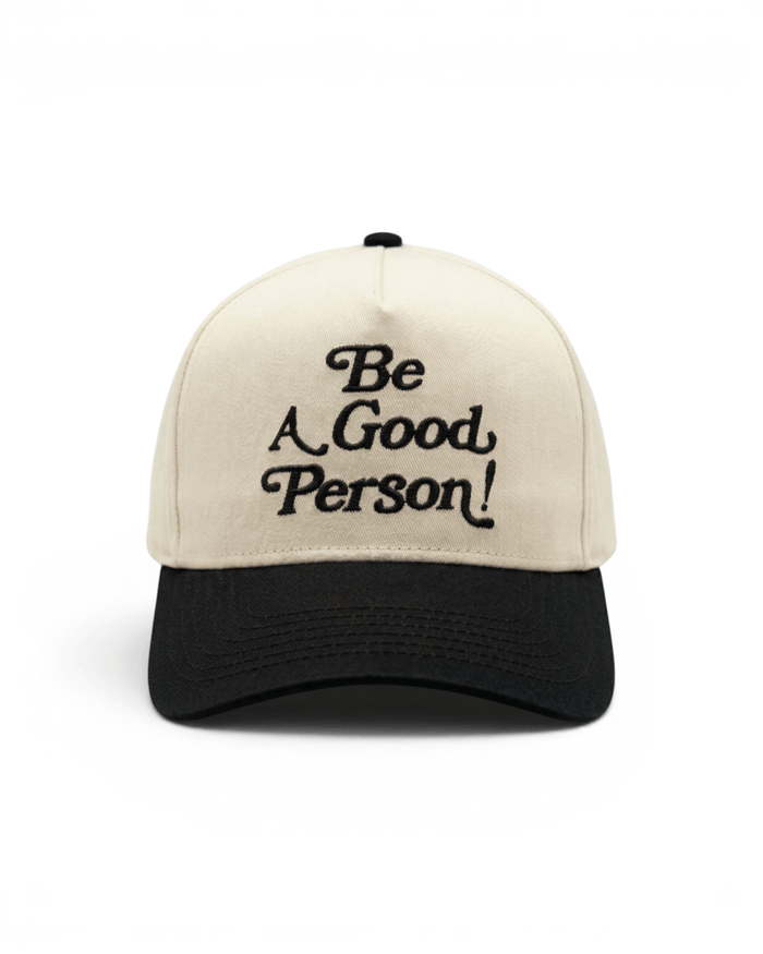 Embroidered Retro Snapback Hat - Cream/Black