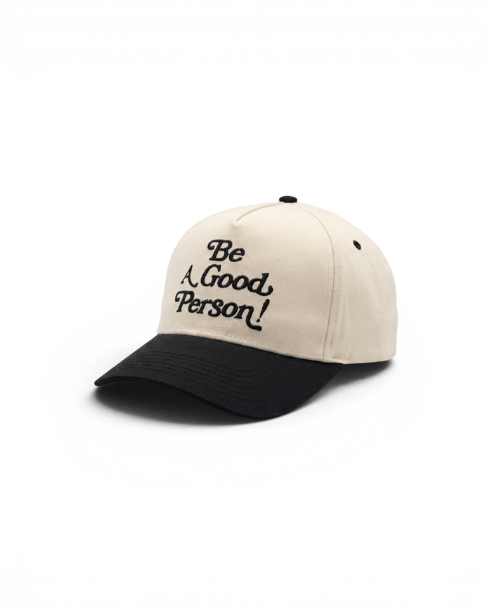 Embroidered Retro Snapback Hat - Cream/Black