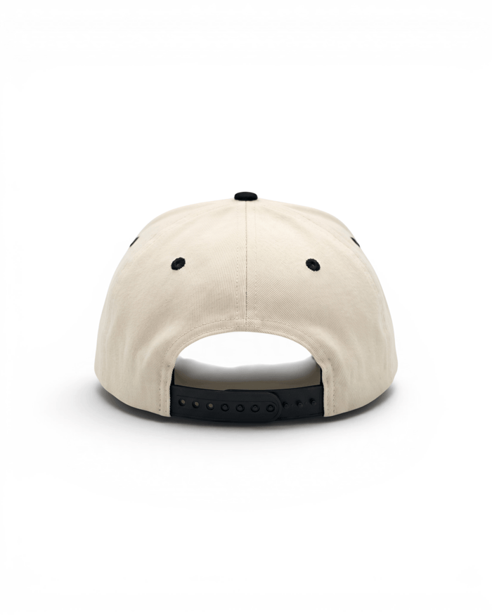 Embroidered Retro Snapback Hat - Cream/Black