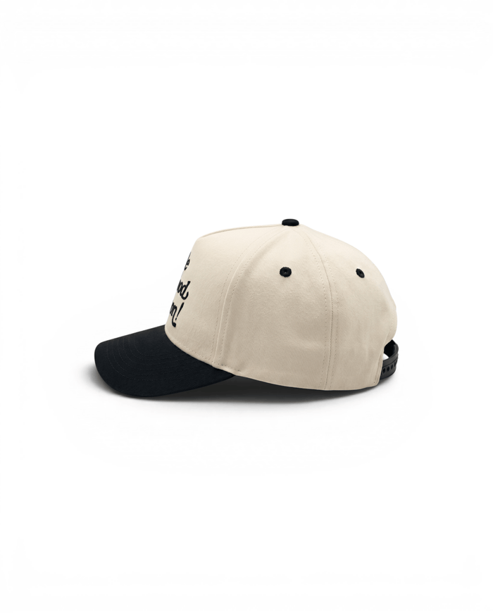 Embroidered Retro Snapback Hat - Cream/Black