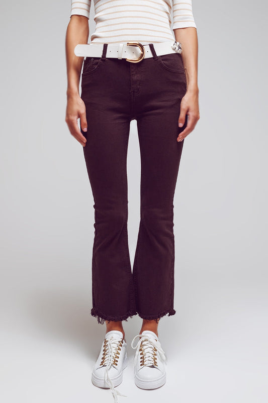 Flare jeans with raw hem edge in brown - Coloured Jeans