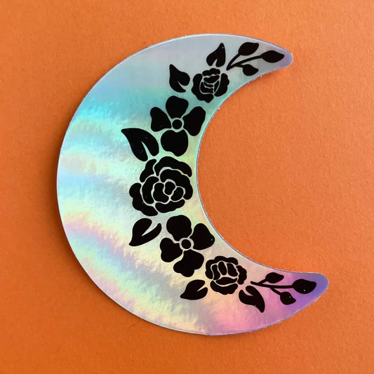 Floral Crescent Moon Holographic Sticker