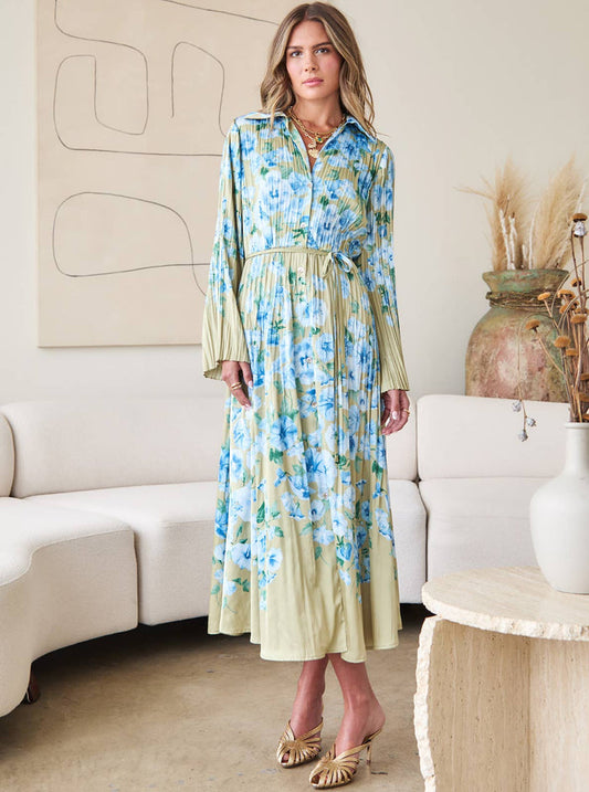 Floral Printed Button down Midi Dress- Current Air