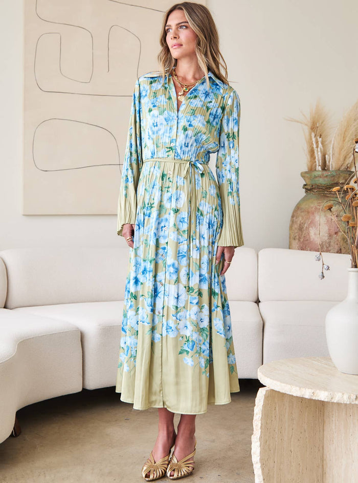 Floral Printed Button down Midi Dress- Current Air