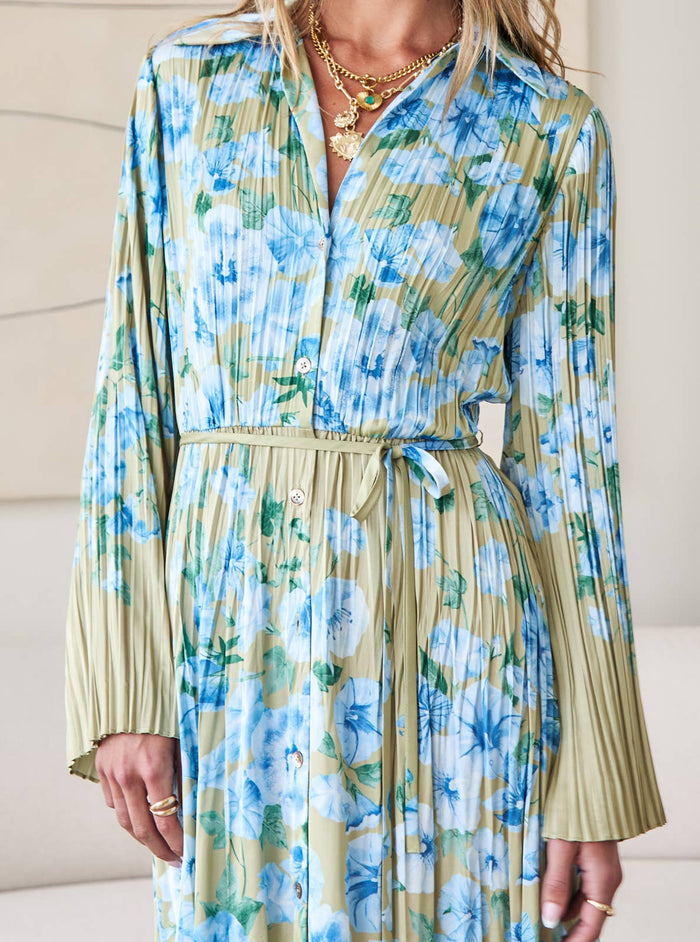 Floral Printed Button down Midi Dress- Current Air