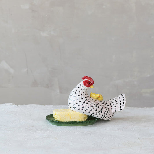 Hand Painted Hen Butter Dish