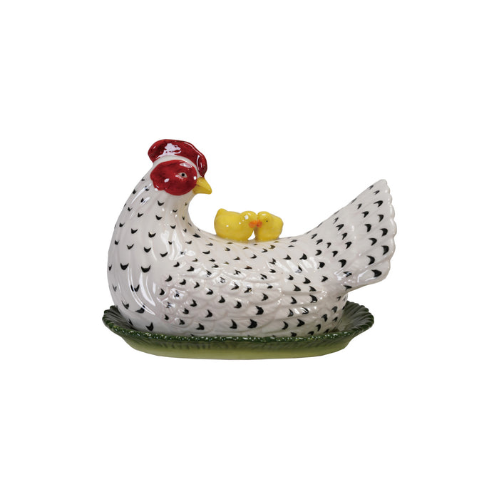 Hand Painted Hen Butter Dish