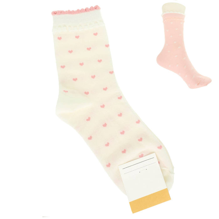 Heart Theme Comfort Cotton Knit Socks: Off-White
