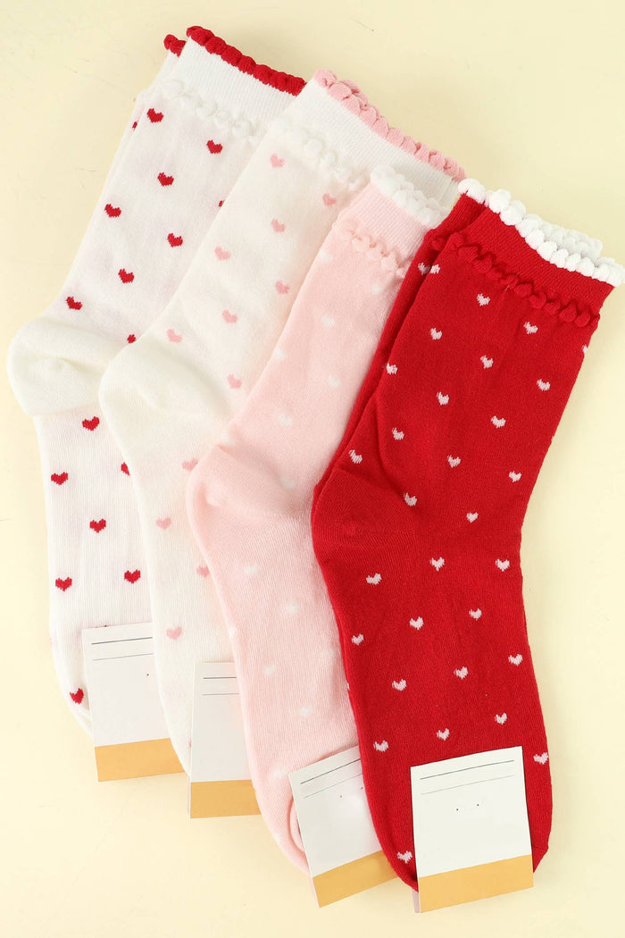 Heart Theme Comfort Cotton Knit Socks: Off-White