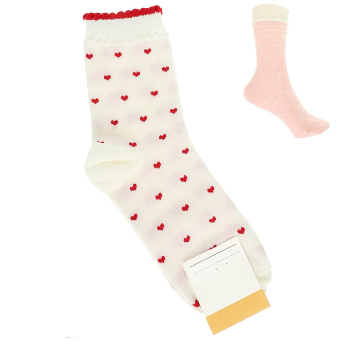 Heart Theme Comfort Cotton Knit Socks: Off-White