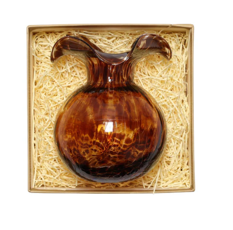 Hibiscus Glass Brown Tortoiseshell Bud Vase