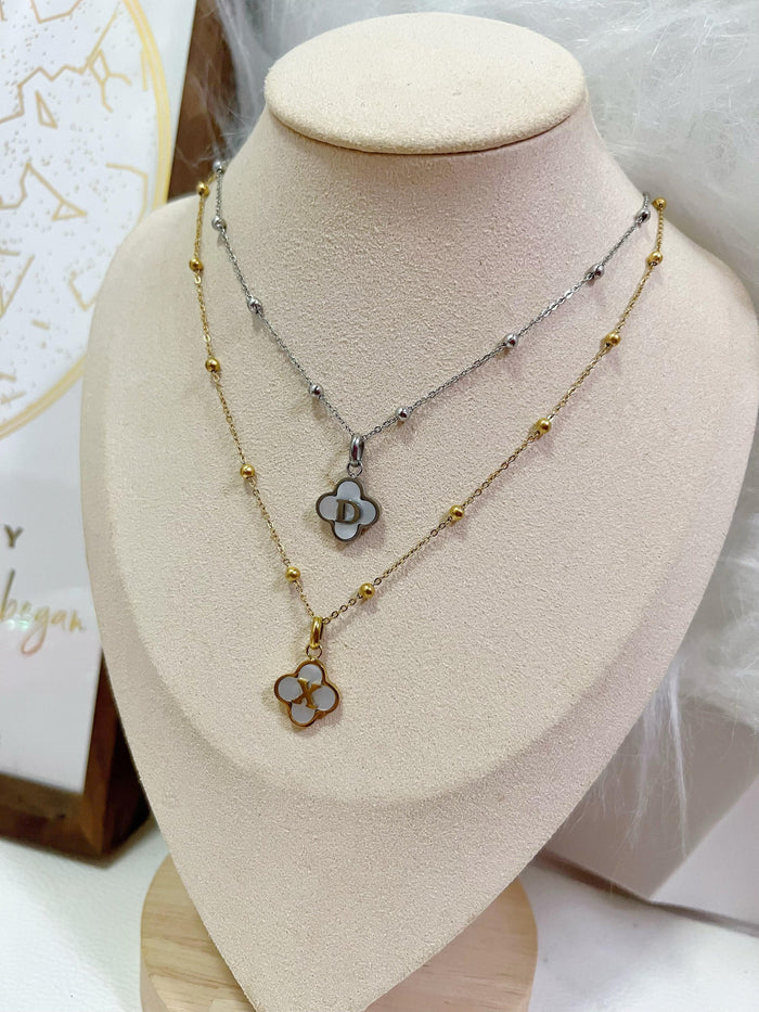 Mother Of Pearl Initial Clover Necklace - camillaboutiqueshop