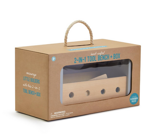 KIDS 2-IN-1 WOOD TOOLBOX / TOOL BENCH IN GIFT BOX
